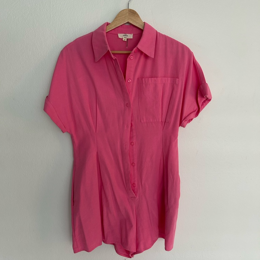 Pink Button-Up Women's Romper